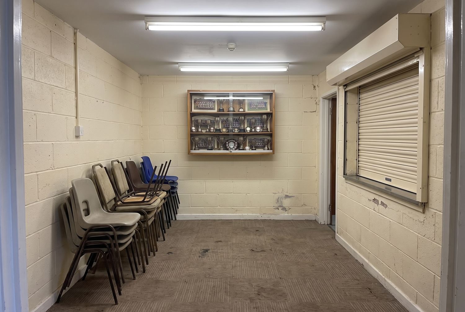 The inside of the clubhouse, from just inside the door.